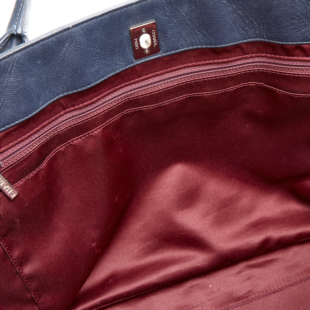 Cerf Executive Large Navy Tote Bag in Caviar Leather, Silver hardware