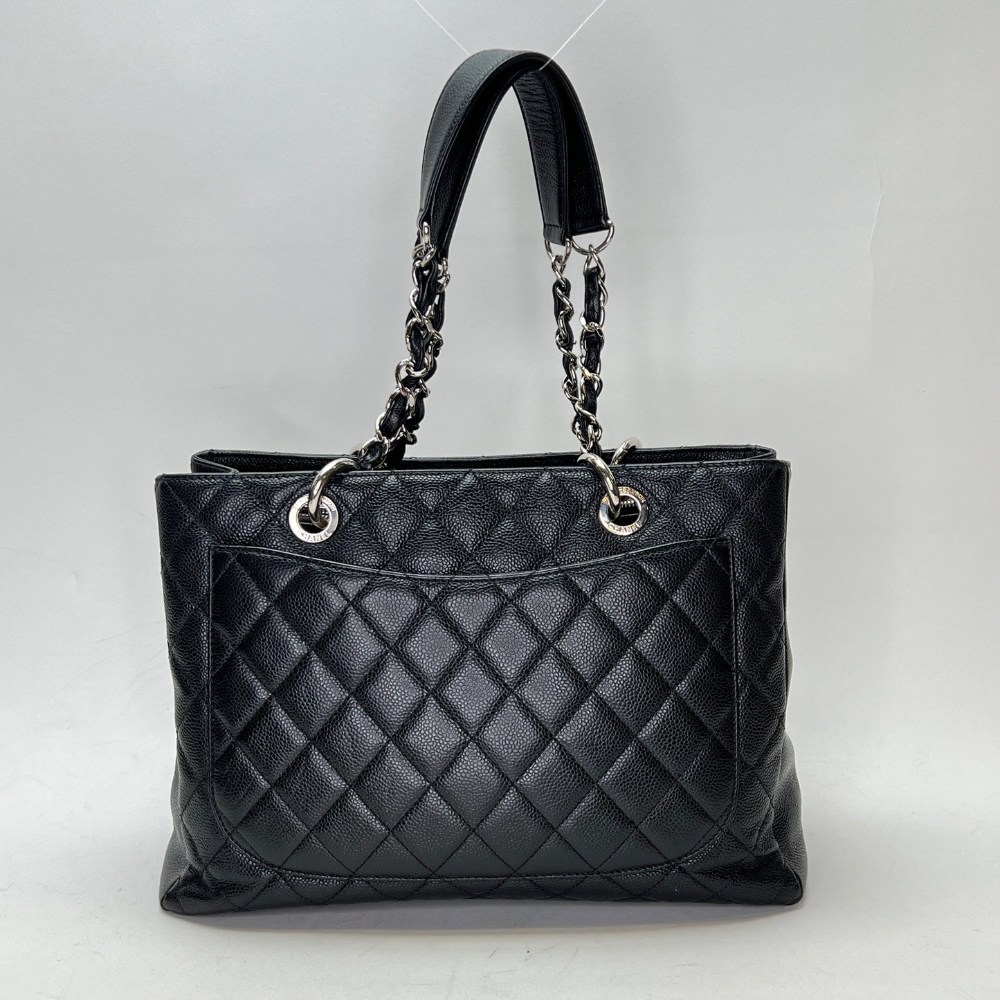 GST Black Tote Bag in Caviar Leather, Silver hardware