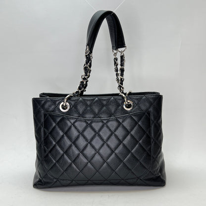 GST Black Tote Bag in Caviar Leather, Silver hardware