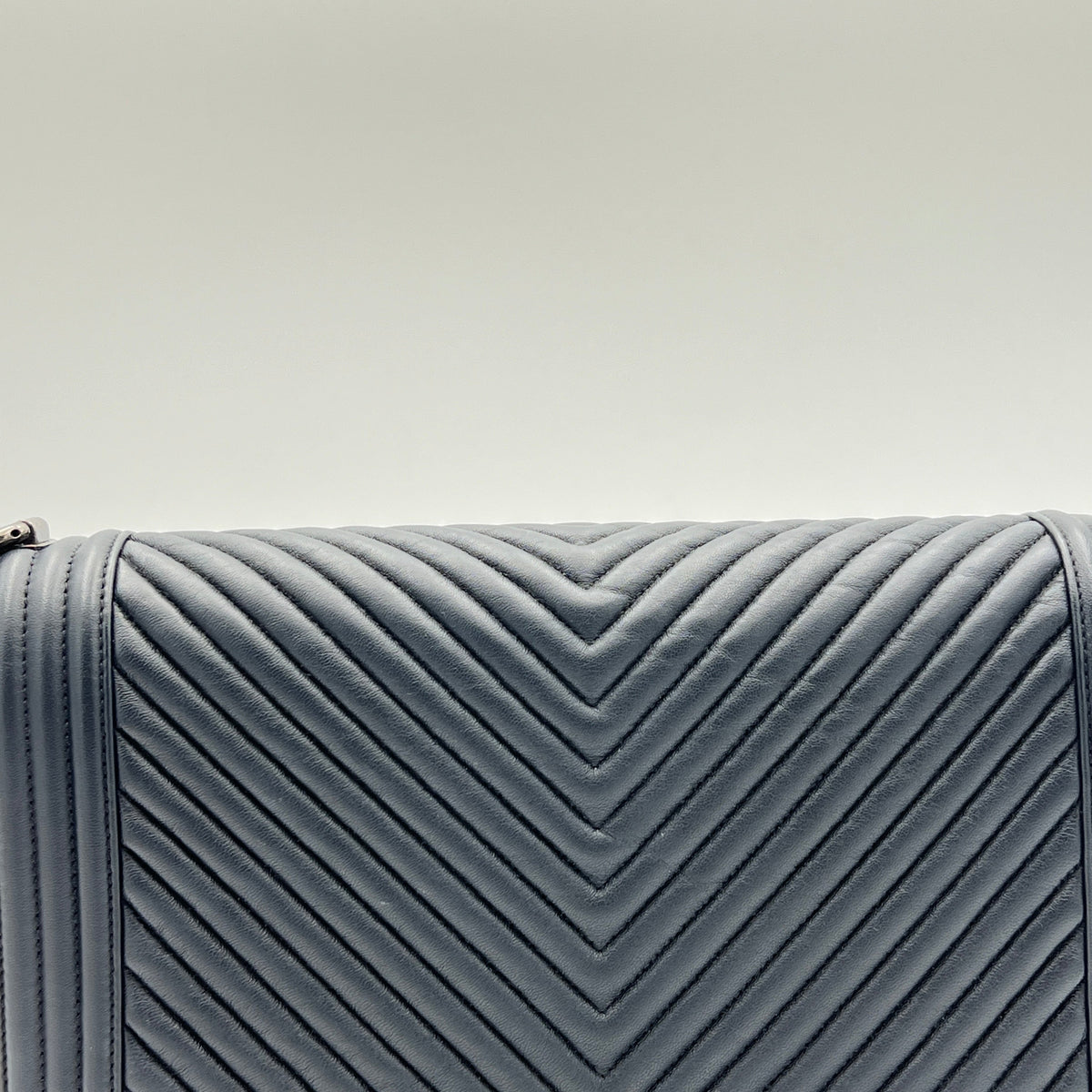 Boy Chevron New Medium Navy Shoulder Bag in Calfskin, Ruthenium hardware