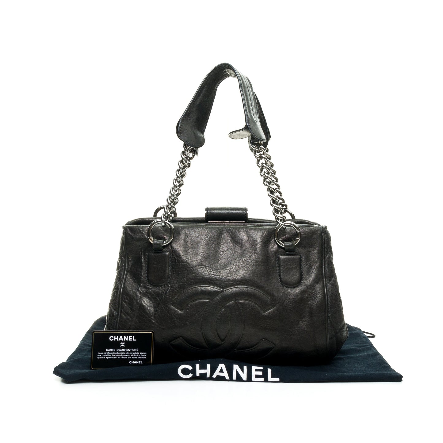 Perfect Day Black Shoulder Bag in Calfskin, Silver hardware