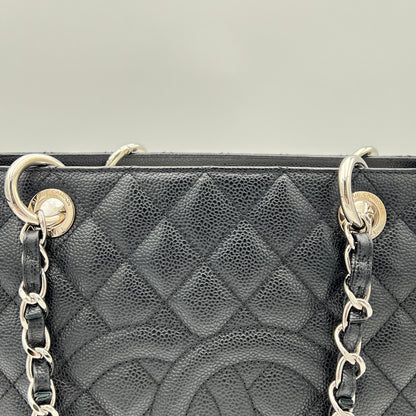 GST Grand Black Tote Bag in Caviar Leather, Silver hardware