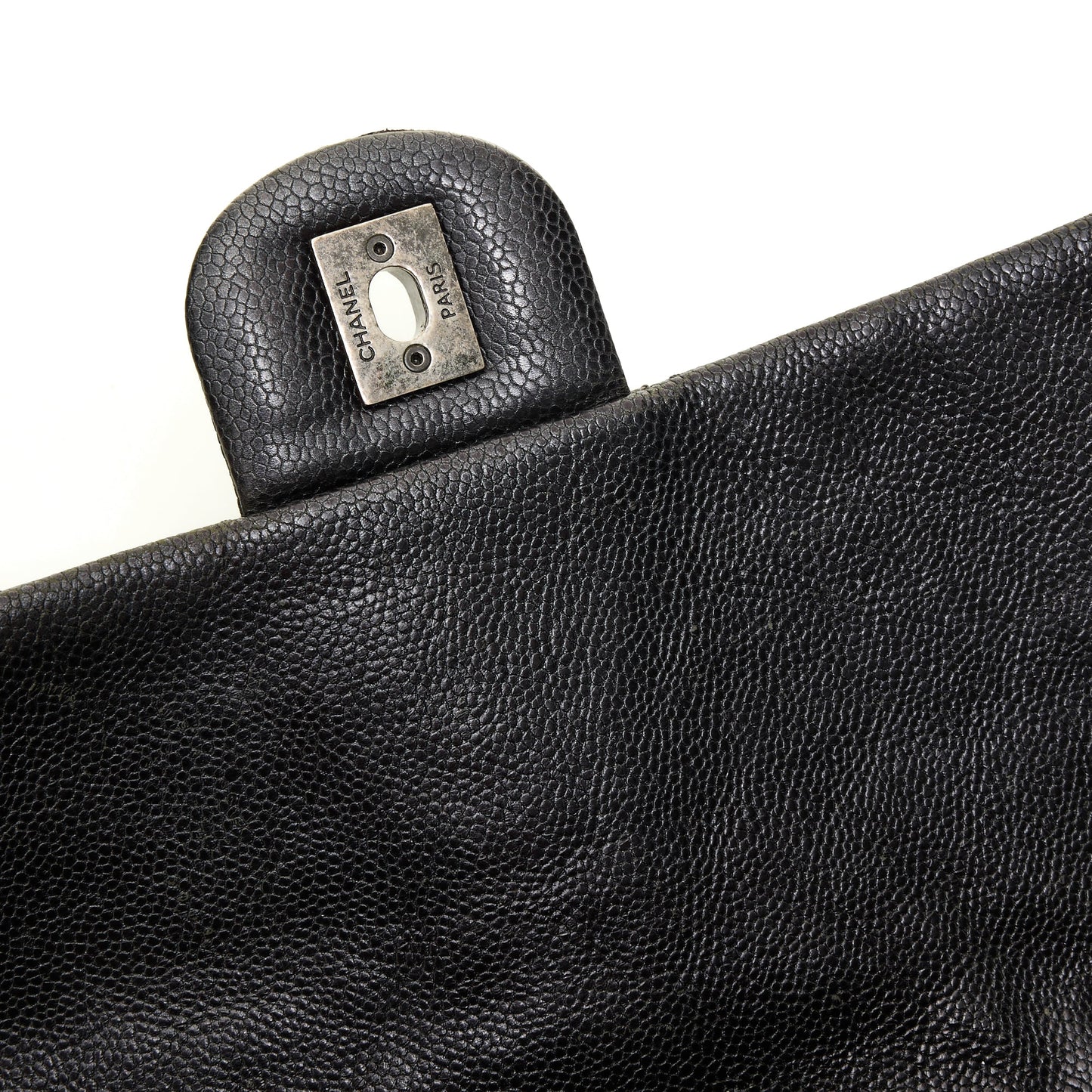Easy Flap Black Shoulder Bag in Caviar Leather, Ruthenium hardware