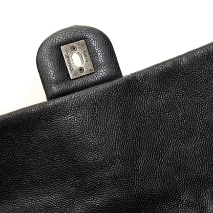 Easy Flap Black Shoulder Bag in Caviar Leather, Ruthenium hardware