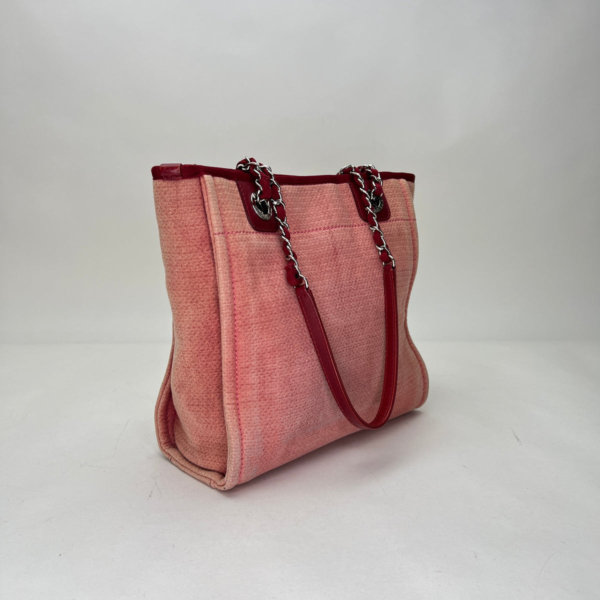 Deauville Small Pink Shoulder Bag in Canvas, Silver hardware