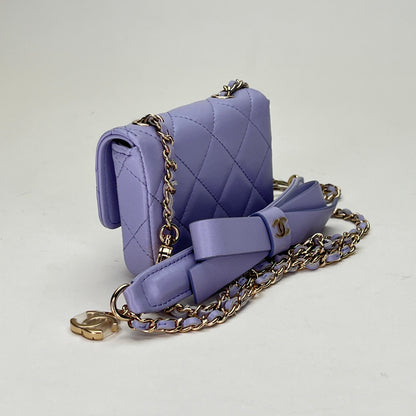 Classic Flap Chain Mini Purple Card Holder in Lambskin, Light Gold hardware