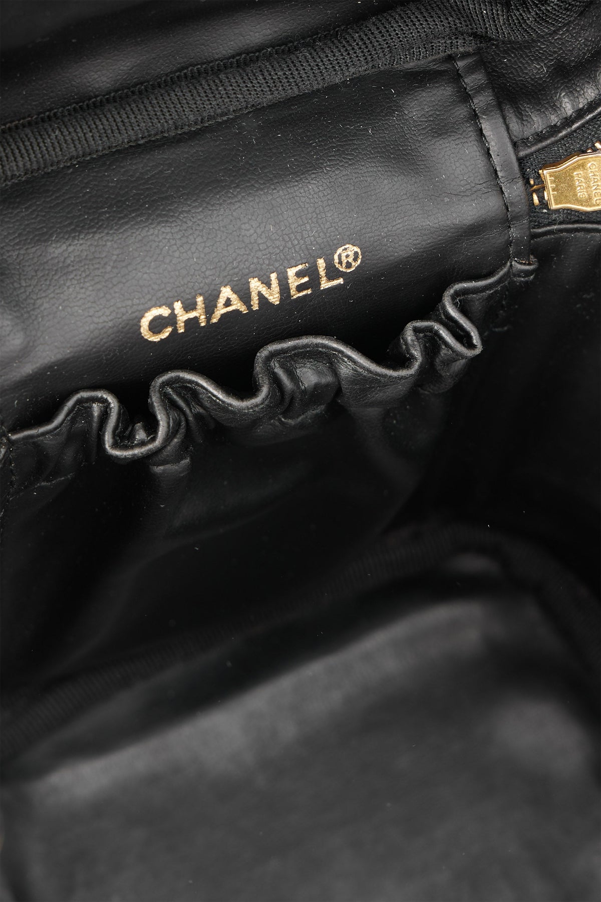 Vanity Black Top Handle Bag in Lambskin, Light Gold hardware