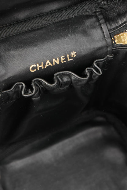 Vanity Black Top Handle Bag in Lambskin, Light Gold hardware
