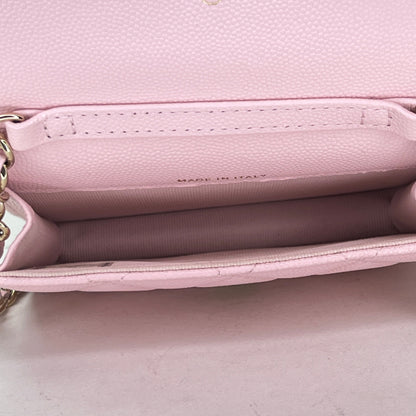 Classic Flap Chain Mini Pink Card Holder in Caviar Leather, Gold hardware