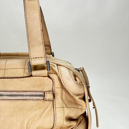 Vintage Chocolate Bar Boston Cream Shoulder Bag in Calfskin, Silver hardware