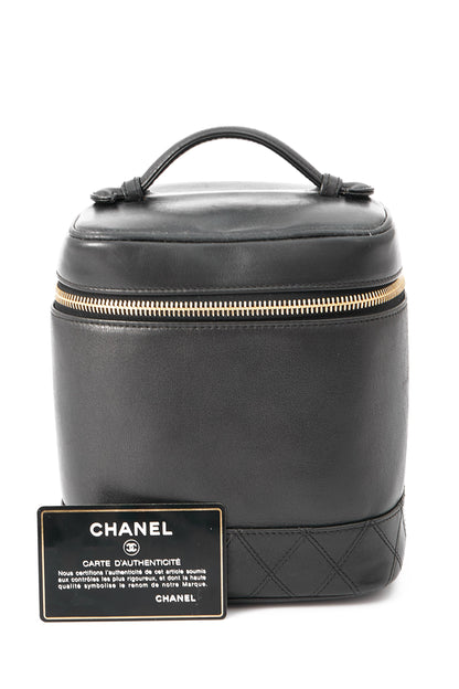 Vanity Black Top Handle Bag in Lambskin, Light Gold hardware