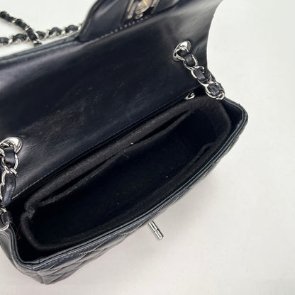 Classic Flap Mini Rectangle Navy Shoulder Bag in Lambskin, Silver hardware