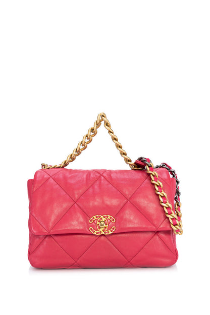 C19 Large Pink Shoulder Bag in Lambskin, Mixed hardware
