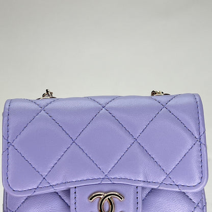 Classic Flap Chain Mini Purple Card Holder in Lambskin, Light Gold hardware
