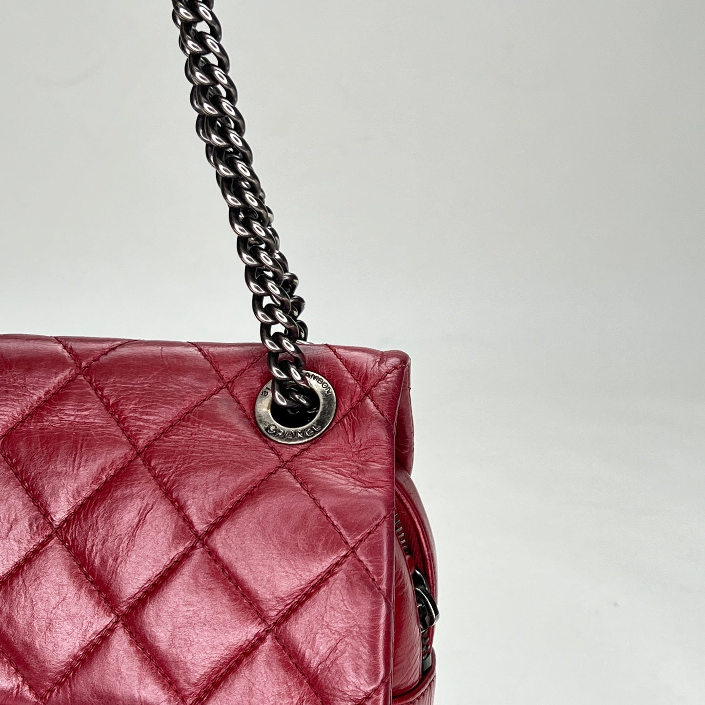 Easy Flap Medium Maroon Shoulder Bag in Calfskin, Ruthenium hardware