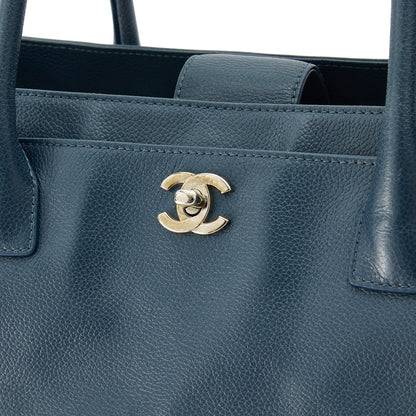 Cerf Navy Tote Bag in Calfskin, Silver hardware