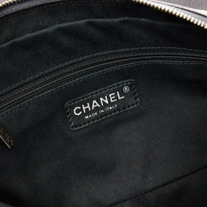 Easy Flap Black Shoulder Bag in Caviar Leather, Ruthenium hardware