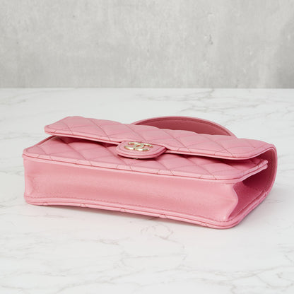 Classic Mini Pink Top Handle Bag in Lambskin, Light Gold hardware