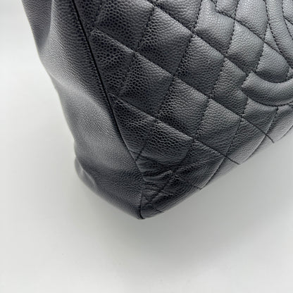 GST Black Tote Bag in Caviar Leather, Silver hardware
