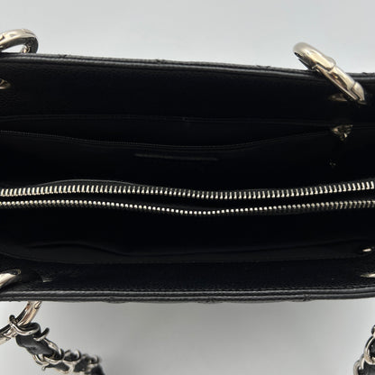 GST Black Tote Bag in Caviar Leather, Silver hardware