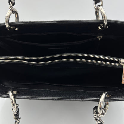 GST Black Tote Bag in Caviar Leather, Silver hardware