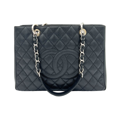 GST Grand Black Tote Bag in Caviar Leather, Silver hardware