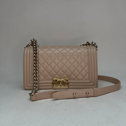 Boy Medium Medium Beige Shoulder Bag in Lambskin, Light Gold hardware