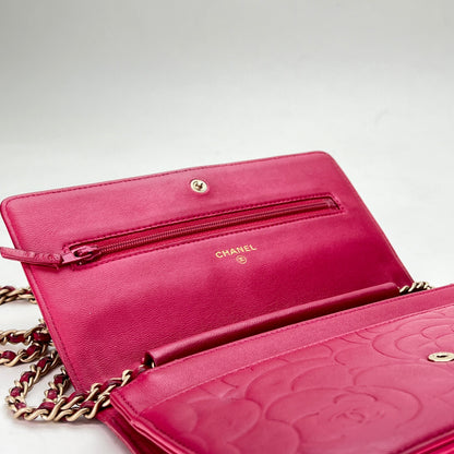 Camelia Pink Wallet on Chain in Lambskin, Gold hardware