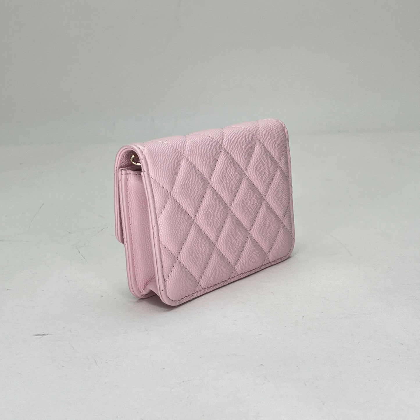 Classic Flap Chain Mini Pink Card Holder in Caviar Leather, Gold hardware