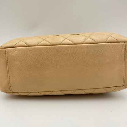 Pst Petite Beige Tote Bag in Caviar Leather, Gold hardware