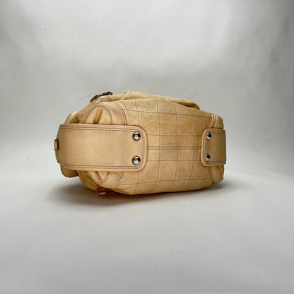 Vintage Chocolate Bar Boston Cream Shoulder Bag in Calfskin, Silver hardware