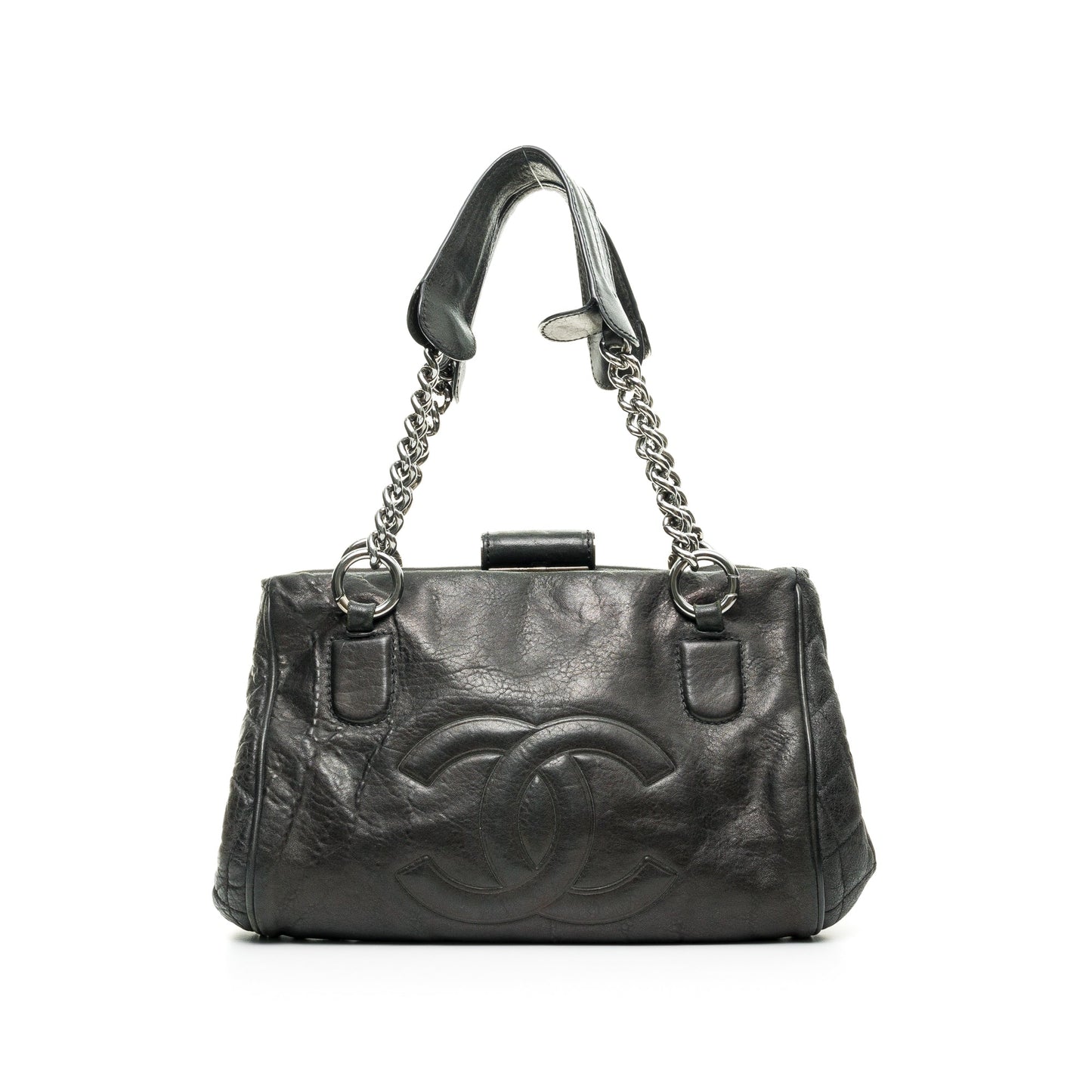 Perfect Day Black Shoulder Bag in Calfskin, Silver hardware