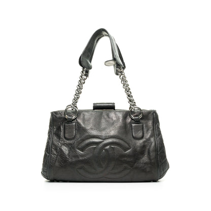 Perfect Day Black Shoulder Bag in Calfskin, Silver hardware
