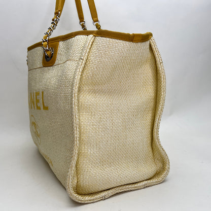 Deauville Small Yellow Tote Bag in Raffia, Silver hardware