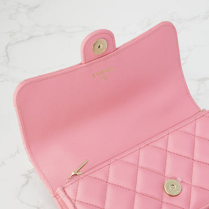 Classic Mini Pink Top Handle Bag in Lambskin, Light Gold hardware
