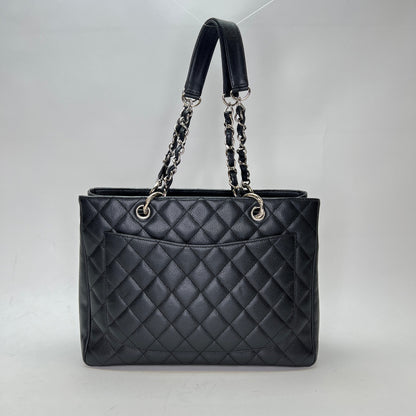 GST Black Tote Bag in Caviar Leather, Silver hardware