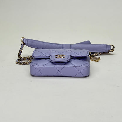 Classic Flap Chain Mini Purple Card Holder in Lambskin, Light Gold hardware