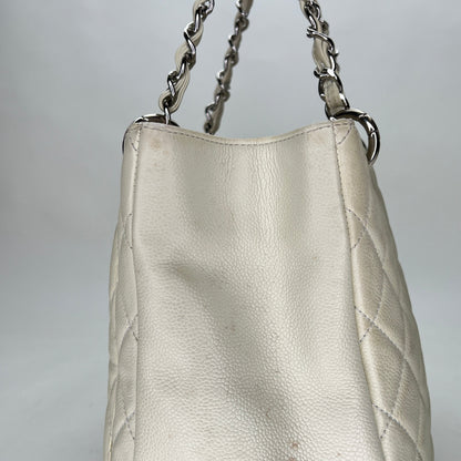 GST Cream Shoulder Bag in Caviar Leather, Silver hardware
