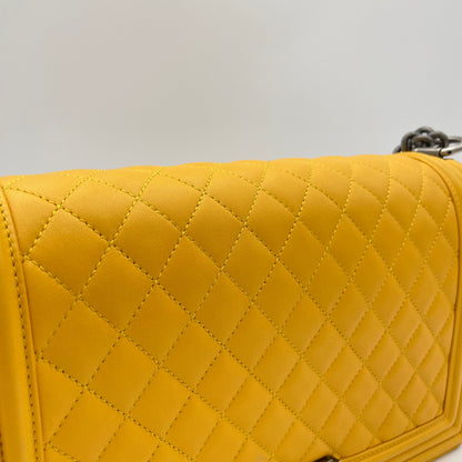 Boy Large Yellow Shoulder Bag in Lambskin, Ruthenium hardware