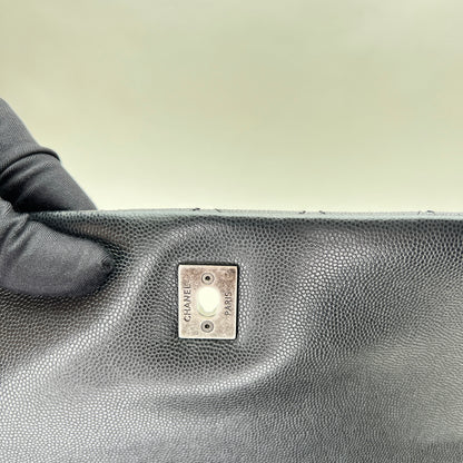 Coco Medium Black Top Handle Bag in Caviar Leather, Ruthenium hardware