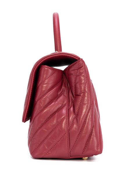 Coco Chevron Small Red Top Handle Bag in Calfskin, Gold hardware