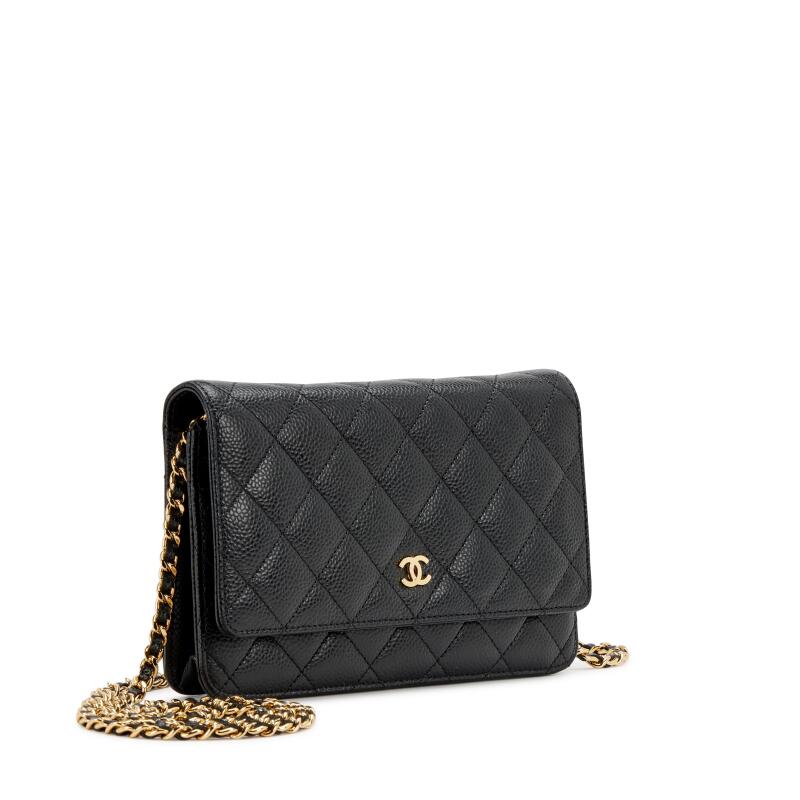 Chanel Black Quilted Caviar Wallet On Chain