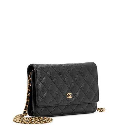 Chanel Black Quilted Caviar Wallet On Chain