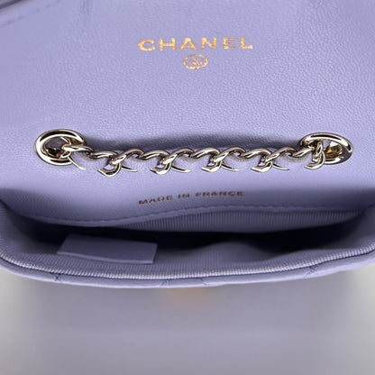 Classic Flap Chain Mini Purple Card Holder in Lambskin, Light Gold hardware