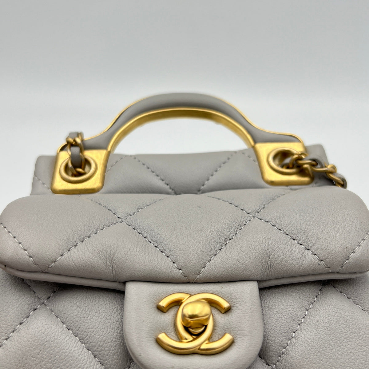 Lady Handle Grey Top Handle Bag in Lambskin, Gold hardware