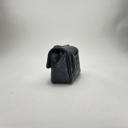 Classic Flap Mini Rectangle Navy Shoulder Bag in Lambskin, Silver hardware