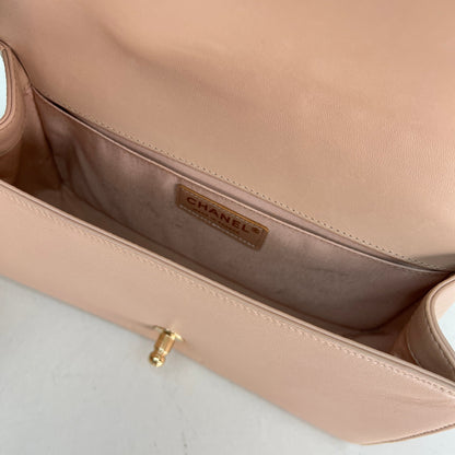 Boy Medium Medium Beige Shoulder Bag in Lambskin, Light Gold hardware