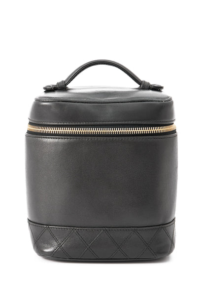 Vanity Black Top Handle Bag in Lambskin, Light Gold hardware