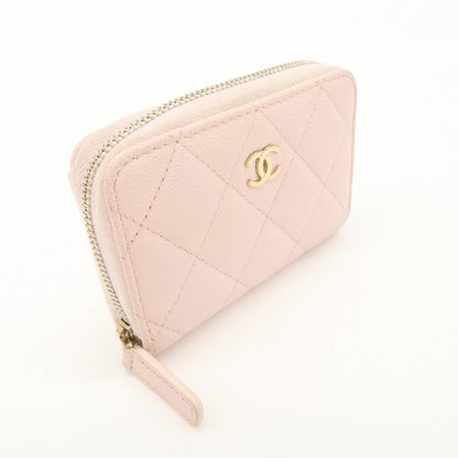 CHANEL Matelasse Caviarskin Classic Zip Around Coin Case Pink AP0216