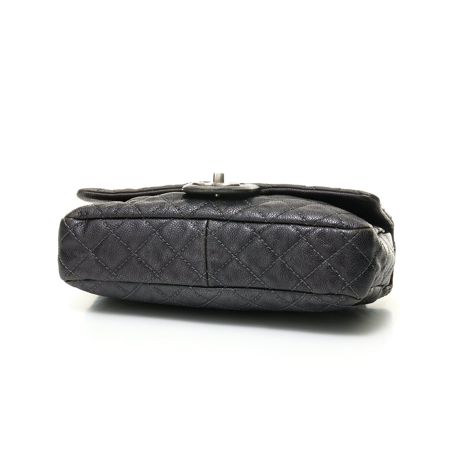 Easy Flap Black Shoulder Bag in Caviar Leather, Ruthenium hardware